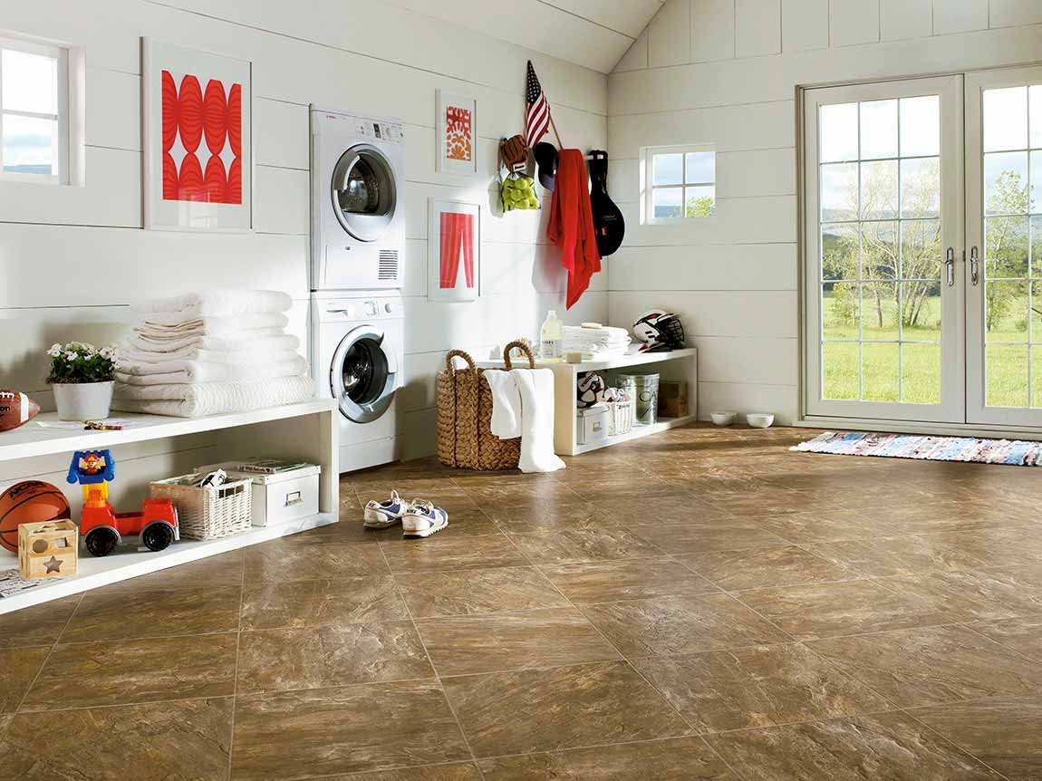 ceramic tile flooring in large mudroom laundry room